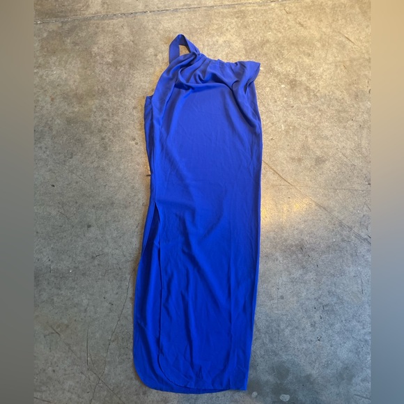 Blue One Shoulder Mock Neck Dress - Picture 2 of 4